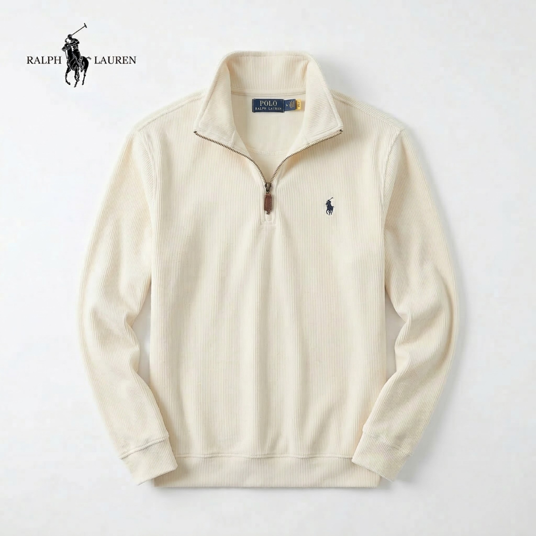 Jersey de algodón suave RL para hombre – Cuello levantado con cremallera y manga larga