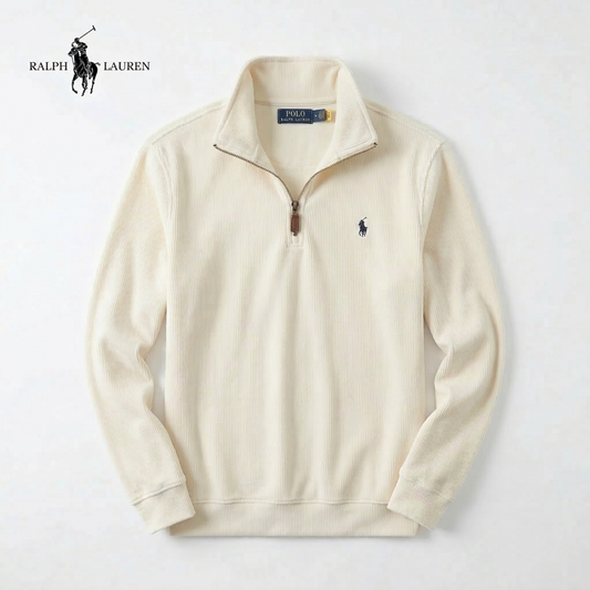 Jersey de algodón suave RL para hombre – Cuello levantado con cremallera y manga larga