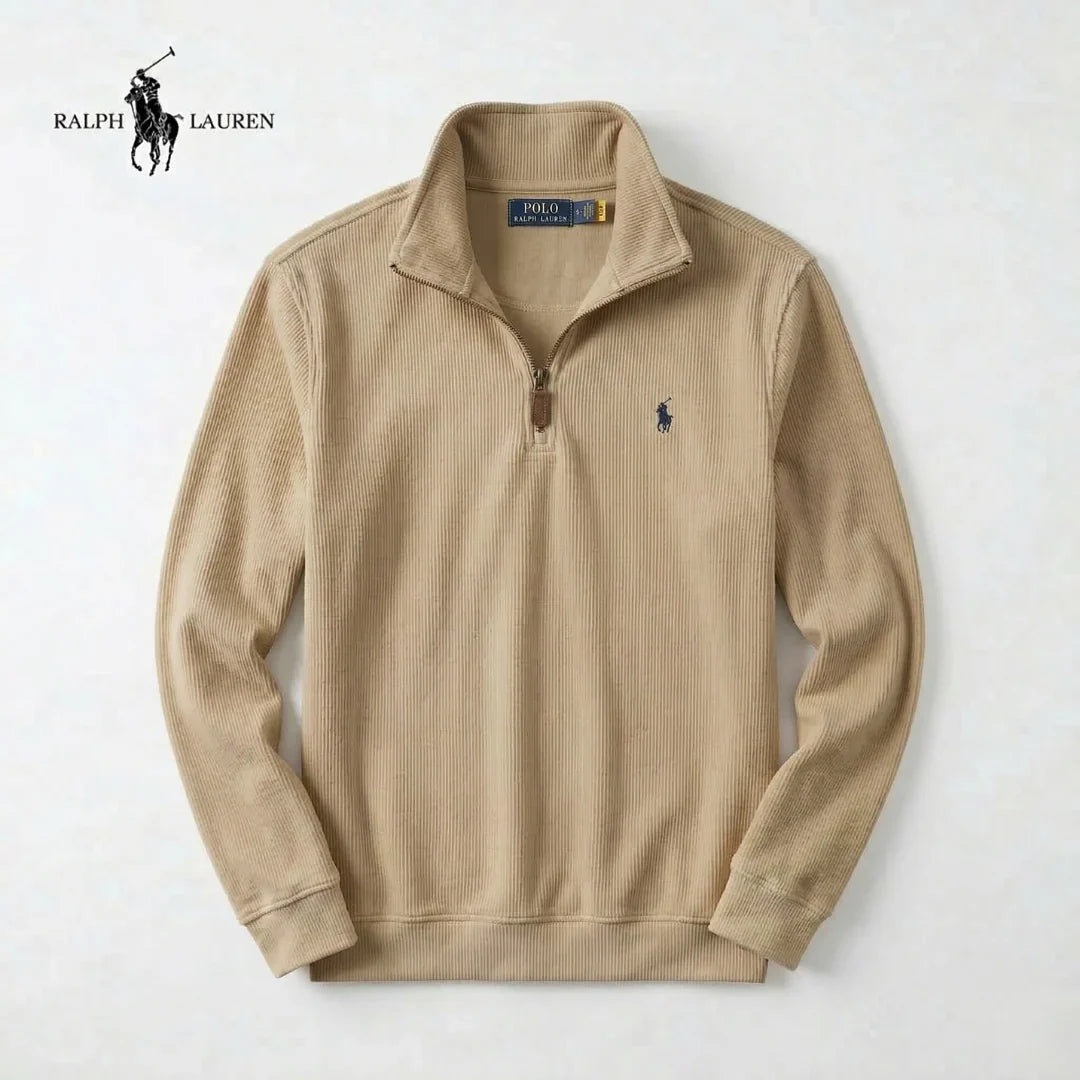 Jersey de algodón suave RL para hombre – Cuello levantado con cremallera y manga larga