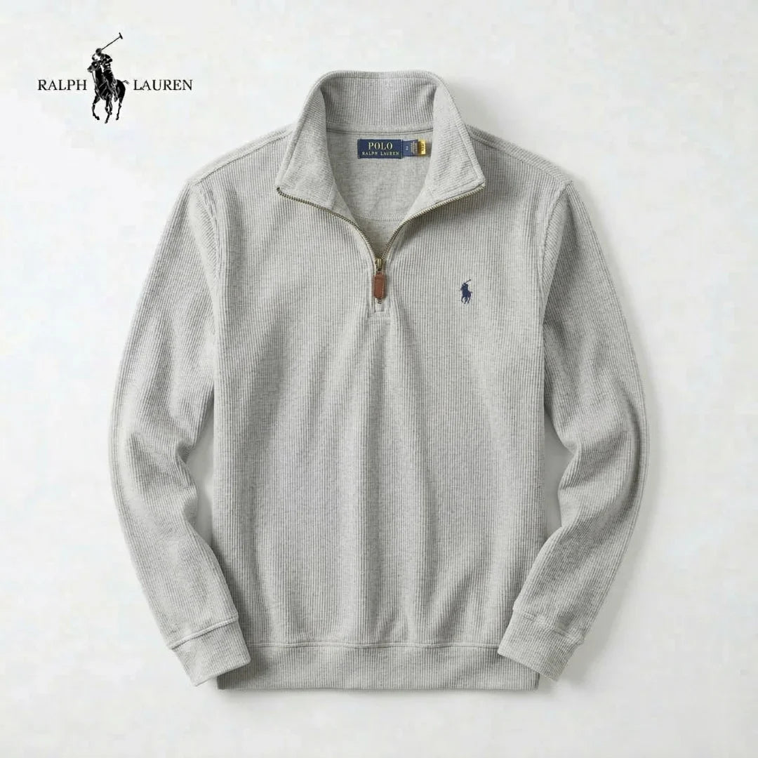 Jersey de algodón suave RL para hombre – Cuello levantado con cremallera y manga larga
