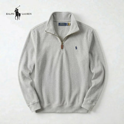 Jersey de algodón suave RL para hombre – Cuello levantado con cremallera y manga larga