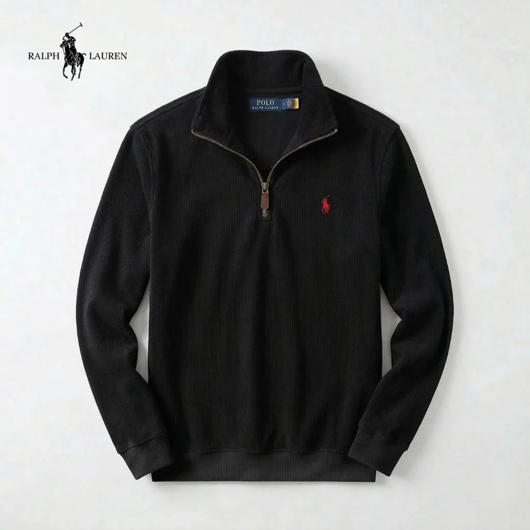 Jersey de algodón suave RL para hombre – Cuello levantado con cremallera y manga larga