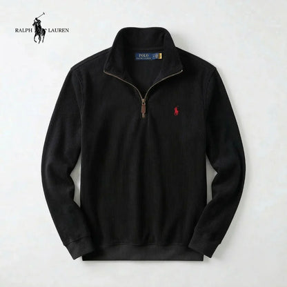 Jersey de algodón suave RL para hombre – Cuello levantado con cremallera y manga larga